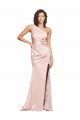 Inexpensive Full Length Ruched Silky Satin Prom Dress with Low Back and High Split UK