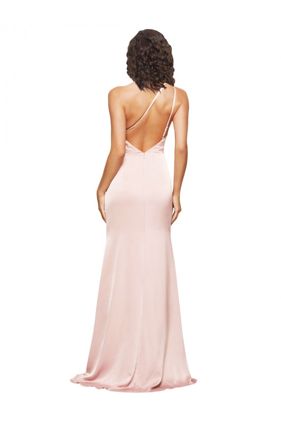 Inexpensive Full Length Ruched Silky Satin Prom Dress with Low Back and High Split UK