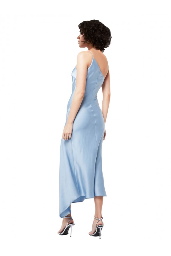 Inexpensive Midi Length Short Silky Satin Cocktail Prom Dress / Homecoming Dress with Asymmetric Neckline and High Side Split UK
