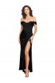 Inexpensive Fitted Sweetheart Neckline Silky Satin Prom Dress with Off the Shoulder Sleeves and High Slit UK