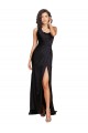 Inexpensive Full Length One Shoulder Ruffled Long Silky Satin Prom Dress with High Slit UK