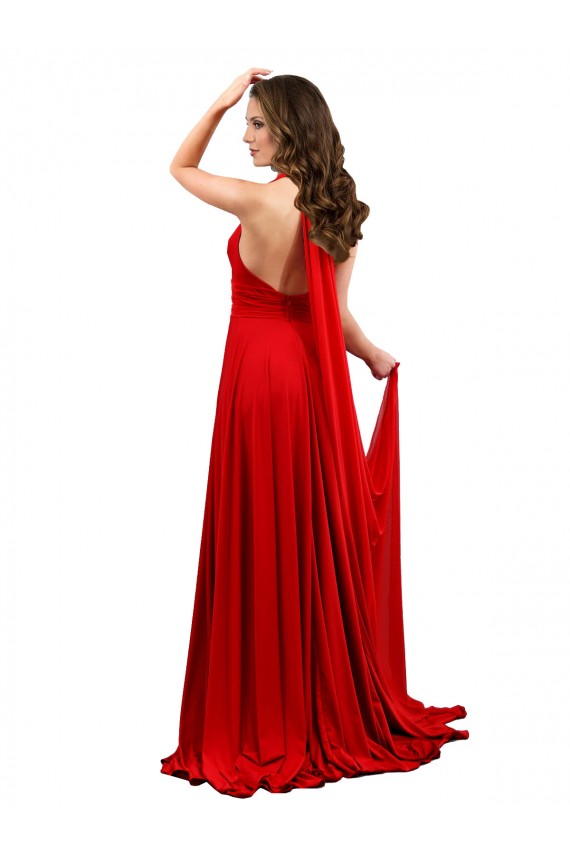 Inexpensive High Slit A-Line Halter Long Spandex Prom Dress Open Back UK