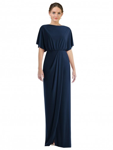Inexpensive Open Back Short Sleeves Draped Tulip Skirt Maxi Spandex Prom Dress UK