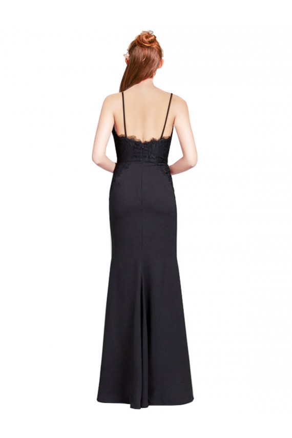 Inexpensive Long Chiffon Prom Dress with Lace Bodice and Curved V-Neckline UK