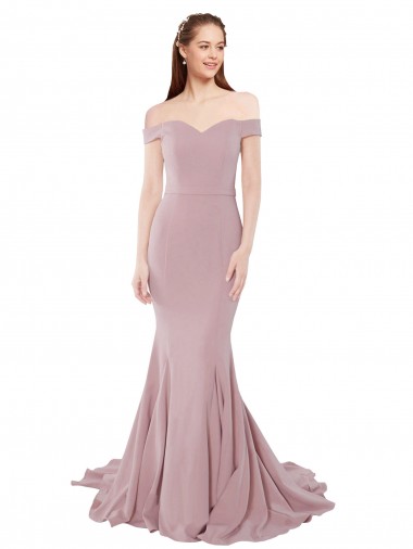 Inexpensive Off the Shoulder Mermaid Long Sweep Train Prom Dress UK