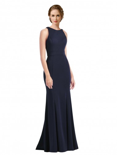 Inexpensive High Neck Sheath Long Crepe Prom Dress UK