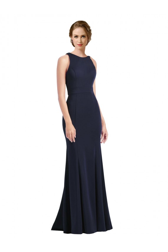 Inexpensive High Neck Sheath Long Crepe Prom Dress UK