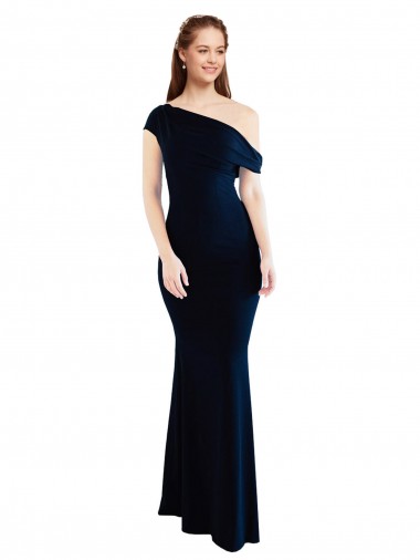 Inexpensive Draped Off the Shoulder Fitted Crepe Prom Dress UK