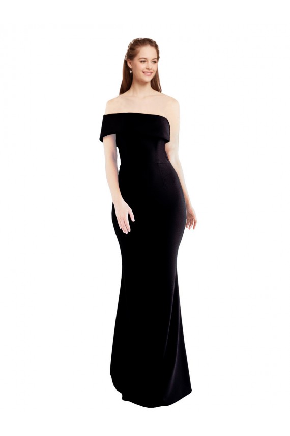 Inexpensive Asymmetrical Draped Off the Shoulder Banded Crepe Prom Dress UK