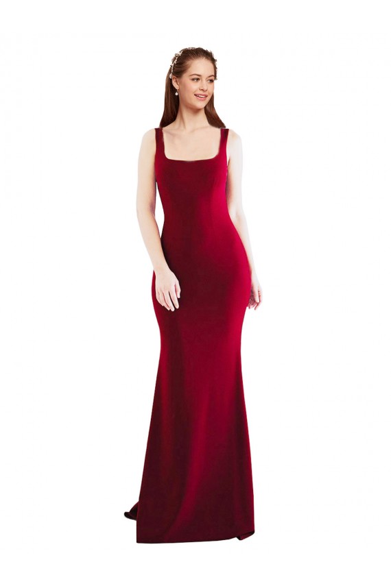 Inexpensive Square Neckline and Backline Fitted Crepe Prom Dress UK