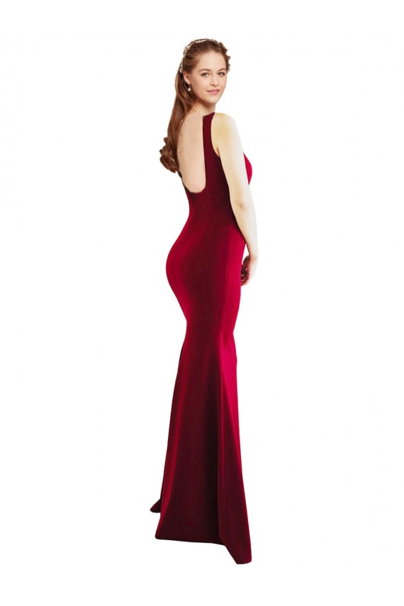 Inexpensive Square Neckline and Backline Fitted Crepe Prom Dress UK