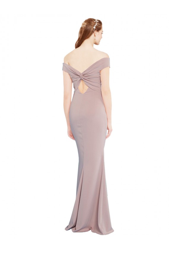 Inexpensive Knotted Off the Shoulder Crepe Prom Dress with Cut-Out Back UK