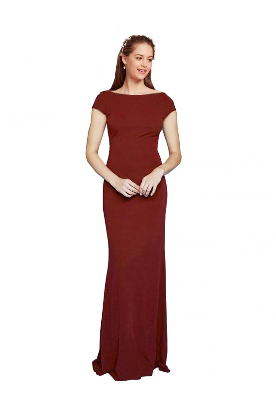 Inexpensive Cap Sleelves Mermaid Crepe Prom Dress Keyhole Back UK
