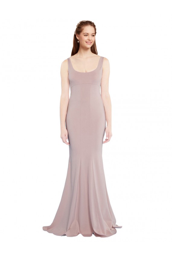 Inexpensive Sleeveless Scoop Neck Fully Lined Crepe Prom Dress UK