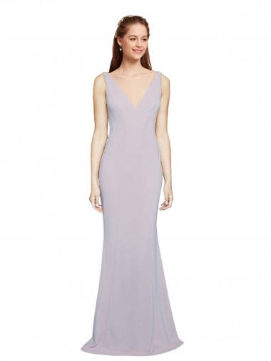 Inexpensive Cut-Out Back V-Neckline Mermaid Crepe Prom Dress Keyhole Back UK