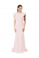 Inexpensive Low V-Back Long Mermaid Crepe Prom Dress with Ruffled Sleeves UK