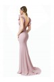 Inexpensive Low V-Back Long Mermaid Crepe Prom Dress with Ruffled Sleeves UK