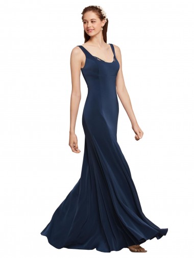 Inexpensive Fit and Flare Long Crepe Prom Dress with Round Neck UK
