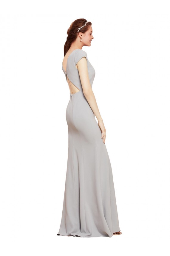 Inexpensive Fit and Flare Long Crepe Prom Dress with Tie Open Back UK