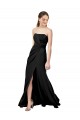 Inexpensive Strapless Fit and Flare Long Crepe Prom Dress with Knot and Slit UK