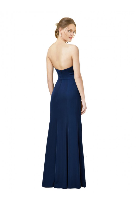 Inexpensive Strapless Fit and Flare Long Crepe Prom Dress with Knot and Slit UK