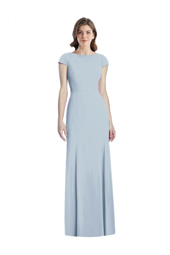 Inexpensive Bateau Neck Cap Sleeves Open Back Trumpet Prom Dress UK
