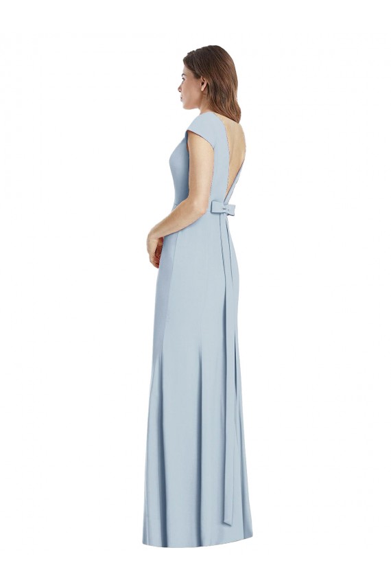Inexpensive Bateau Neck Cap Sleeves Open Back Trumpet Prom Dress UK