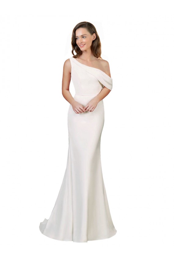 Inexpensive One Shoulder Crepe Prom Dress with Draped Off the Shoulder Strap UK