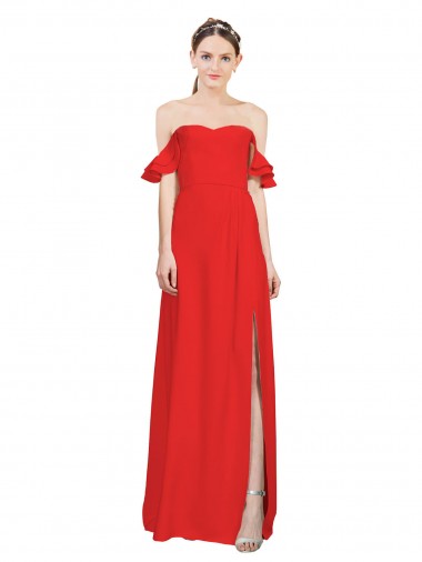 Inexpensive Double Ruffle Flounce Sleeves Crepe Prom Dress with Slit UK