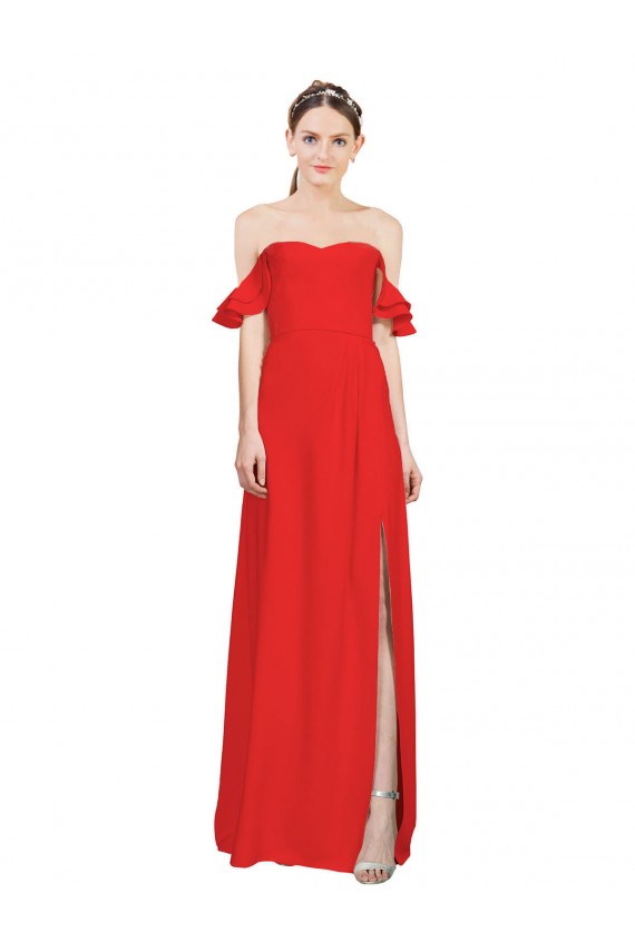 Inexpensive Double Ruffle Flounce Sleeves Crepe Prom Dress with Slit UK