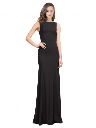 Inexpensive Sleeveless Bateau Neckline Crepe Prom Dress with Twist Back UK