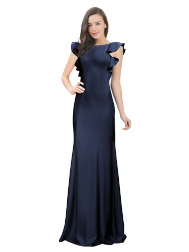 Inexpensive Sleeveless Crepe Prom Dress with Cascading Ruffle and Keyhole Back UK