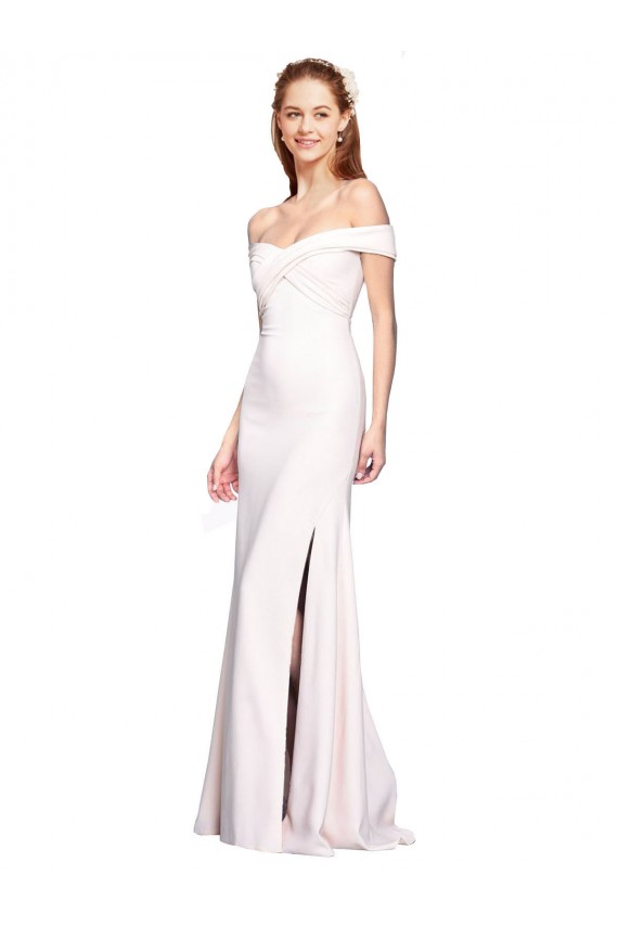 Inexpensive Criss Cross Off the Shoulder Crepe Prom Dress with Side Slit UK