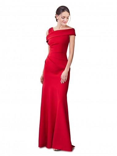Inexpensive Sleeveless Ruched Crepe Mermaid Prom Dress with Off The Shoulder Detail UK