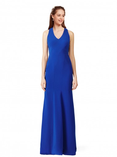Inexpensive Halter V-Neck Long A-Line Crepe Prom Dress UK