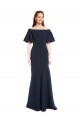 Inexpensive Off the Shoulder Crepe Prom Dress with Short Ruffle Sleeves. UK