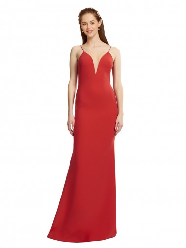 Inexpensive Mermaid Plunging V-Neck Crepe Prom Dress with Wide Open Back UK