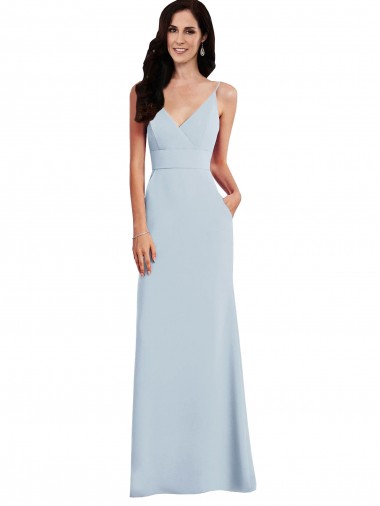 Inexpensive V Back Spaghetti Strap Maxi Prom Dress with Pockets UK