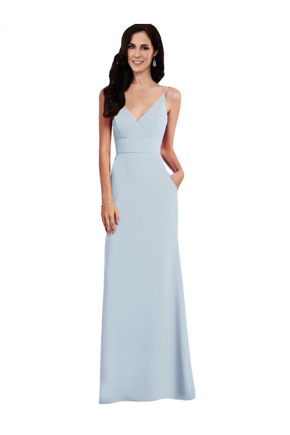 Inexpensive V Back Spaghetti Strap Maxi Prom Dress with Pockets UK