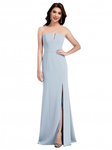 Inexpensive Strapless Notch Crepe Prom Dress with Front Slit UK