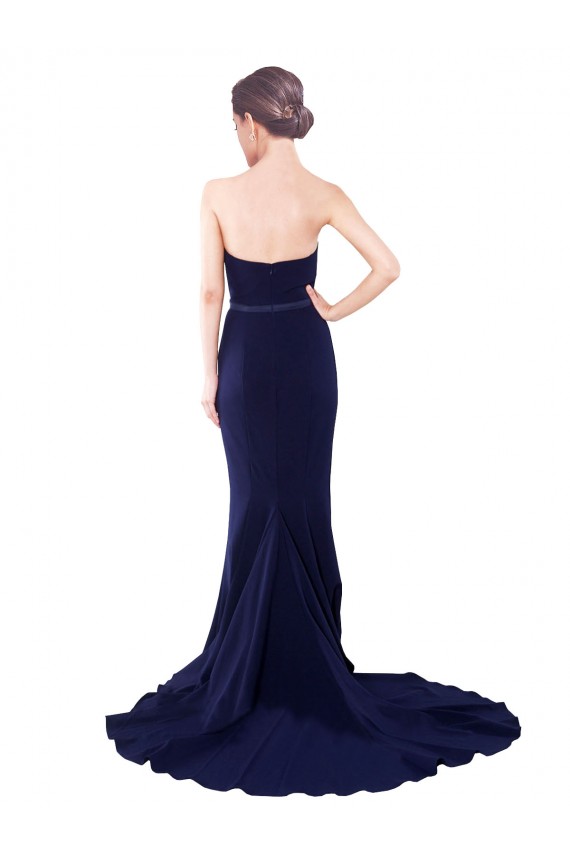 Inexpensive Strapless Sweetheart Neckline Crepe Prom Dress with Satin Waistband UK