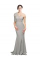 Inexpensive Long Sweep Train Sweetheart Crepe Prom Dress with Tulle One Shoulder UK
