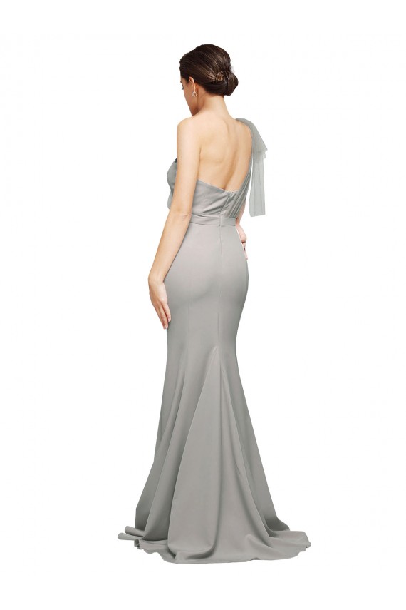 Inexpensive Long Sweep Train Sweetheart Crepe Prom Dress with Tulle One Shoulder UK