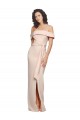 Inexpensive Off the Shoulder Long Crepe Prom Dress with Waist Tie and Slit UK