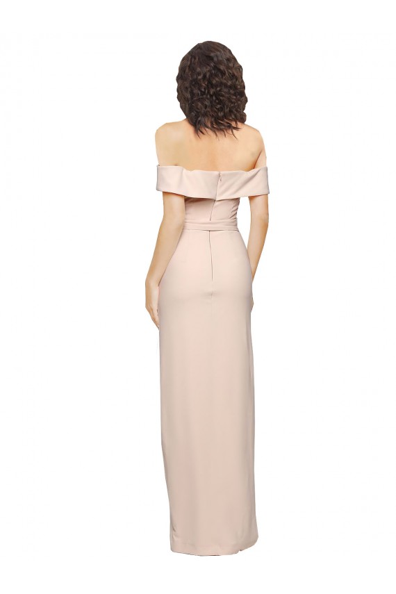 Inexpensive Off the Shoulder Long Crepe Prom Dress with Waist Tie and Slit UK