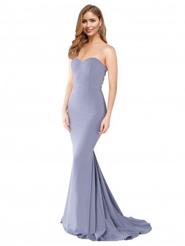 Inexpensive Long Strapless Sweetheart Sweep Train Crepe Prom Dress with Low Back UK