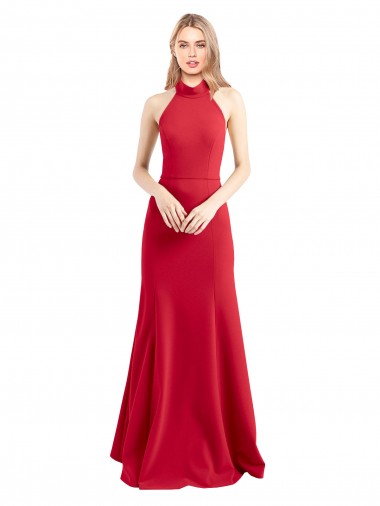 Inexpensive Sleek Fit and Flare High Neck Halter Stretch Crepe Prom Dress with Open Back UK