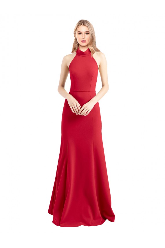 Inexpensive Sleek Fit and Flare High Neck Halter Stretch Crepe Prom Dress with Open Back UK