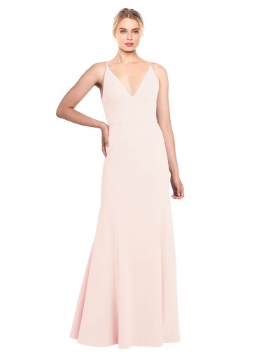 Inexpensive Slim A-Line V-Neck Long Stretch Crepe Prom Dress with V-Back UK