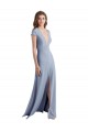 Inexpensive Plunging V-Neck Cap Sleeves Stretch Crepe Prom Dress with Front Slit UK